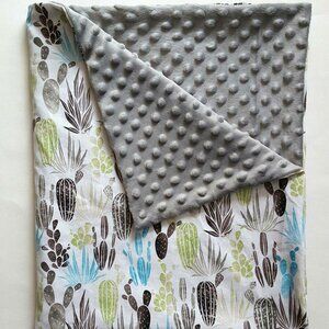 NEW! Cactus Succulents Baby Toddler Cotton + Minky Blanket | Gray Blue Green